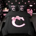 thumbnail image 1 of Erosebridal Aesthetic Coquette Bowknot 7-Piece Twin Bedding Sets For Girls,Personalized Letter C Monogrammed Kids Bedding Comforter Set,Reversible Black, 1 of 7
