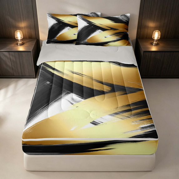 Erosebridal Aesthetic Gold Black Zipper Twin Comforter Sets with Fitted Sheet and 2 Pillowcases, Contemporary Minimalism Zipper Bedding Set, Gray Reversible