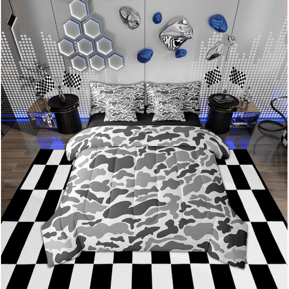 Erosebridal Aesthetic Gray Camo Bedding Twin Size, Army Military Camouflage Comforter Sets with Sheets, Reversible 7pcs