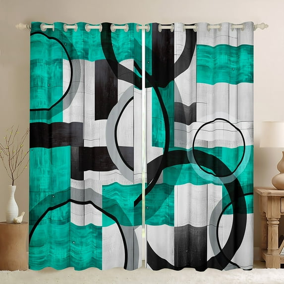 Erosebridal Aesthetic Teal Gray Black Curtains and Drapes (52x84), Geometric Plaid Buffalo Circle 30%-50% Blackout Curtains for Bedroom