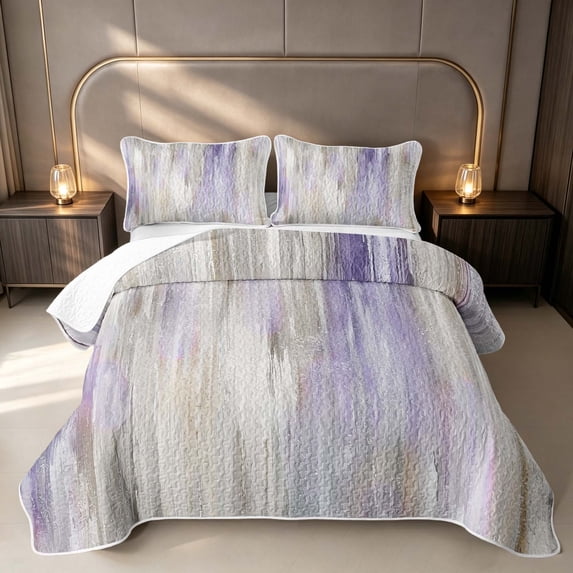 Erosebridal Aesthetic Watercolor Twin Coverlet Set, Purple Gray Twin Coverlet Set, Reversible 2-Piece 1 Bedspread and 1 Pillowcase
