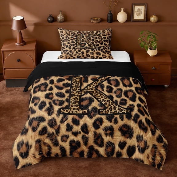 Erosebridal Africa Leopard Pattern Twin Comforter Sets,First Letter K Bedding Set For Women,Reversible Black 2-Piece