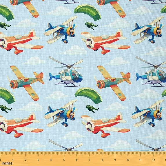 Erosebridal Airplane Fabric By The Yard,Cartoon Aircraft Upholstery Fabric,Airplane Decorative Fabric,Transportation Indoor Outdoor Fabric,Blue Green,2 Yards