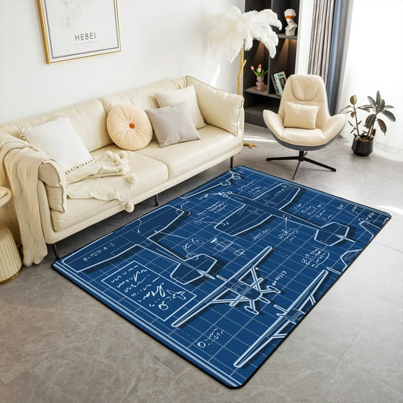 Erosebridal Airplane Model Non Slip Washable Carpet For Bedside Helicopter Aeroplane Military Transport Vehicles Rug ,Aviation Aircraft Area Rug 3x5 Airliner Plane Accent Rug,Navy Blue