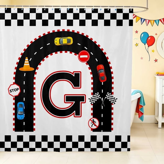 Erosebridal Alphabet Letter Shower Curtain 72Wx78L, Race Car Bath Curtain, Black G