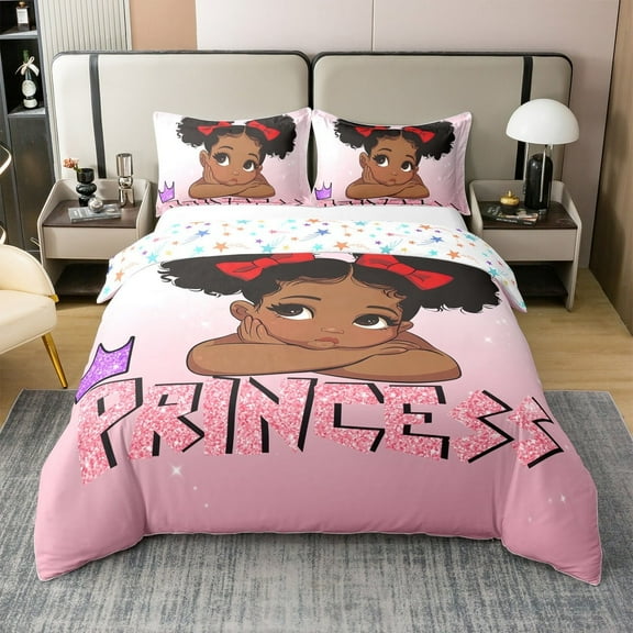 Erosebridal American African Twin Bed 100% Cotton Duvet Cover Cute Princess Bedding Set,Ombre Pink Comforter Cover,Kawaii Crown Bed Sets with 1 Pillowcase Soft