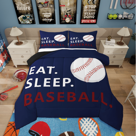 Erosebridal American Baseball Bedding Sets King With Comforter,Ball Game Comforter Sets King Size,Sport Gamer Room Decorative,Reversible,Ultra Soft,3-Piece