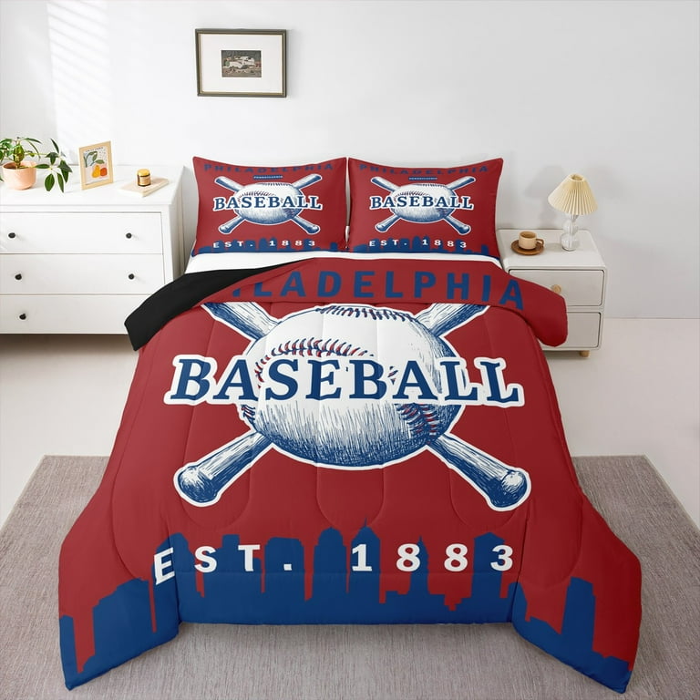 Erosebridal American Baseball Comforter Sets Twin Size, Dark Red