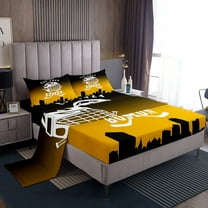 Erosebridal American Boston Sheet Set Twin, Football Player Bedding Sets Twin Size, Black Orange Reversible Twin Sheet Sets, Microfiber Bedroom Decor, 3pcs