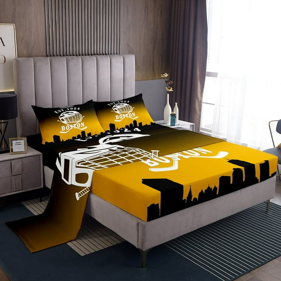 Erosebridal American Boston Sheet Set Twin, Football Player Bedding Sets Twin Size, Black Orange Reversible Twin Sheet Sets, Microfiber Bedroom Decor, 3pcs