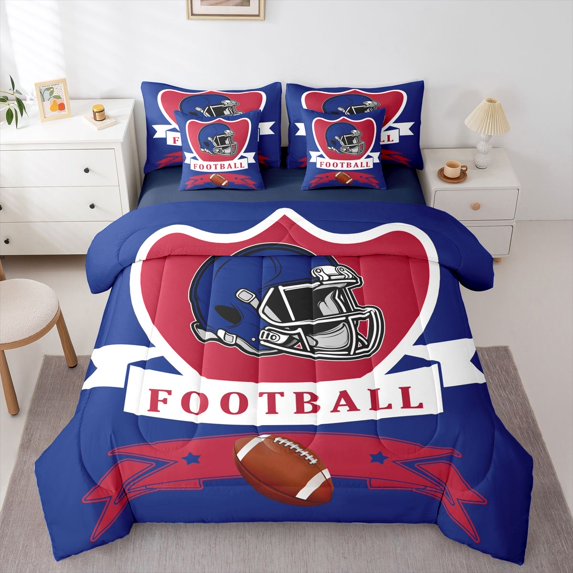 Erosebridal American City Buffalo Bed in a Bag, Football Soccer Bed Set, Sports Theme Reversible Comforter Sets, Super Cozy Room Decorative, 7pcs