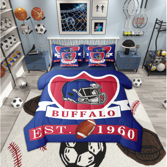 Erosebridal American City Buffalo Bed in a Bag, Football Soccer Bed Set, Sports Theme Reversible Comforter Sets, Super Cozy Room Decorative, 7pcs