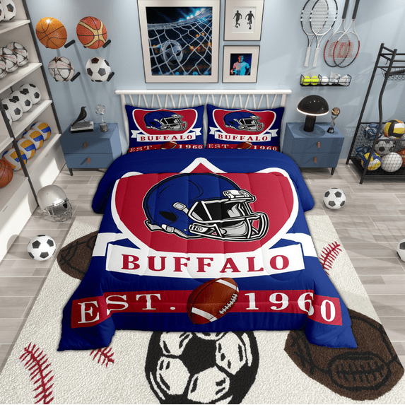 Erosebridal American City Buffalo Bedding Comforter Set, Football Soccer Down Comforter, Sports Theme Reversible Comforters & Duvets, Super Cozy Room Decorative, 2pcs