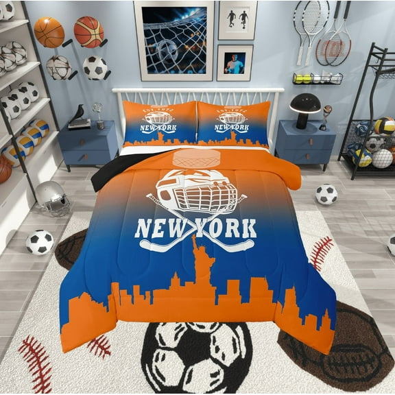 Erosebridal American City New York Bedding Twin Comforter Set, Football Soccer Down Comforter, Sports Theme Reversible Comforters & Duvets, Breathable Bedroom Decor, 2pcs