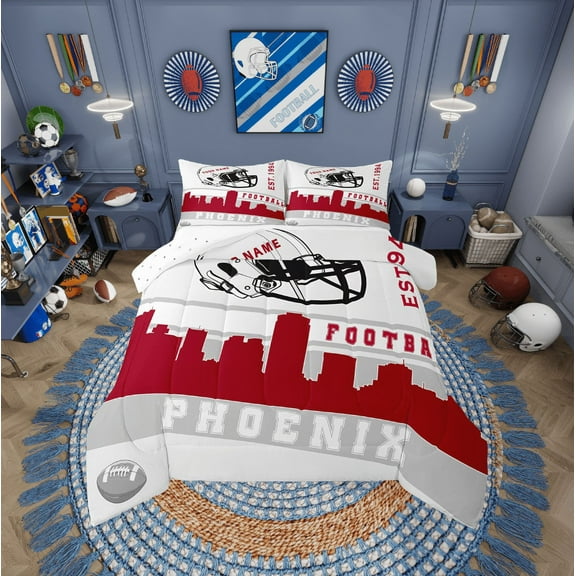 Erosebridal American City Phoenix Bedding Sets Twin with Comforter, Rugby Soccer Duvet Insert, Red Grey, Lightweight 2pcs