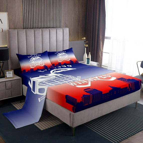 Erosebridal American City Winnipeg Sheet Set King, Football Soccer Bedding Sets King Size, Sports Theme Reversible King Sheet Sets, Breathable Bedroom Decor, 4pcs