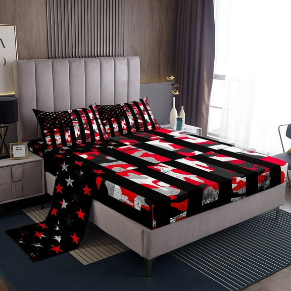 Erosebridal American Flag Bed Sheets Set Twin Size, Camouflage Stars Stripes Flag Bed Sheets Twin, Men Women