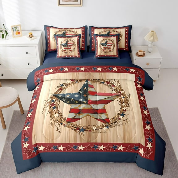 Erosebridal American Flag Bedding Sets Twin Size,Vintage Ombre Comforter Sets with Sheets,Texas Stars Bed in a Bag Twin size,Breathable Rustic Room Decoration,Reversible,7pcs