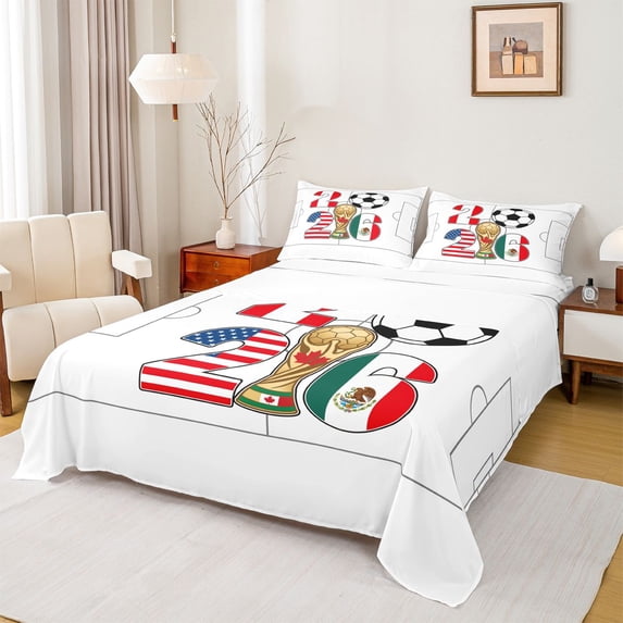 Erosebridal American Flag Full Size Sheets,Soccer Ball Sport Football Court Print Kids Bed Sheets 4pcs