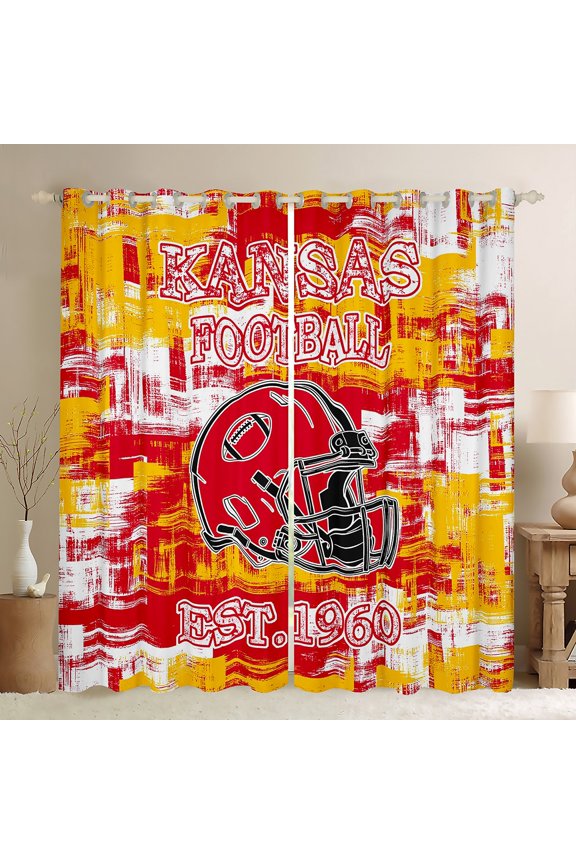 American Football 30%-50% Room Darkening Blackout Curtain Kansas Curtains for Bedroom Living Room (2 Panels, 38 x 45 Inch) Football City Blackout Curtains Rugby Sports Window Treatments