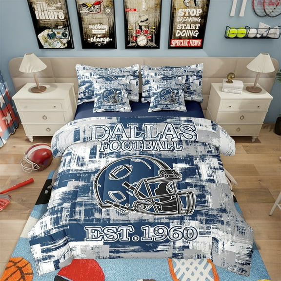 Erosebridal American Football 7 Pieces Comforter Sets Dallas Bedding Set for All Season Twin Size Gifts for Football Fans Football City Bed in a Bag with Comforter