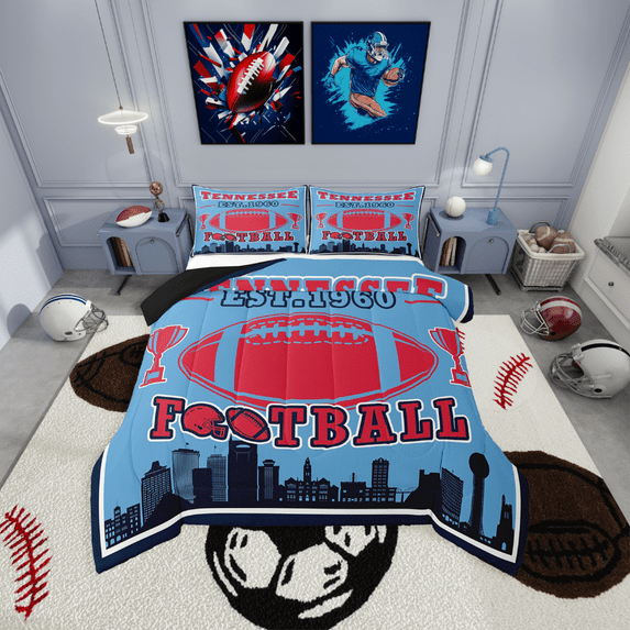 Erosebridal American Football Bedding King Comforter Set,Sport Theme Bedding Sets King with Comforter,Ball Game Decor(Tennessee),Reversible,Lightweight,3-Piece