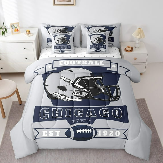 Erosebridal American Football Bedding King Size 7pcs , Reversible, Grey, Chicago
