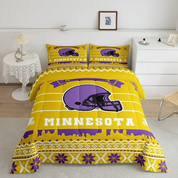 Erosebridal American Football Bedding Set,Sports Themed Queen Comforter Set Teens Adults,Football Fans Bed Set,Football Game Down Comforter Bedroom Decor(Minnesota)
