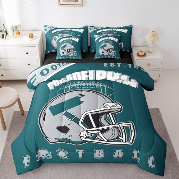 Erosebridal American Football Bedding Sets, Eat Sleep Comforter Sets with Sheets, Sports Lover Reversible Bed Sheets Set, Microfiber Room Decoration, 7-Piece