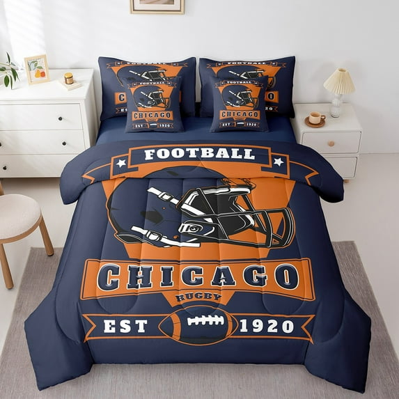 Erosebridal American Football Bedding Sets Full Size 7-Piece , Reversible, Navy Blue, Chicago