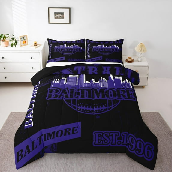 Erosebridal American Football Bedding Sets Twin with Comforter,Rugby Gamer City Duvet Insert,Baltimore Comforter Sets Twin Size,Stylish Living Room Decoration Reversible,2pcs