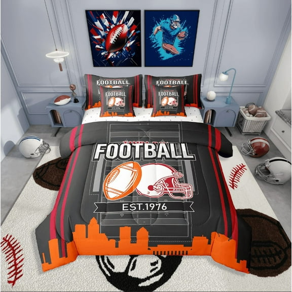 Erosebridal American Football Bedding Sets Twin Size,Ball Gamer Comforter Sets with Sheets,Sport Decor,Reversible,Breathable,7-Piece