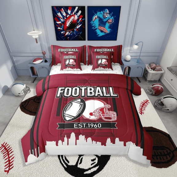 Erosebridal American Football Bedding Sets Twin Size,Ball Gamer Comforter Sets with Sheets,Sport Decor,Reversible,Breathable,7-Piece