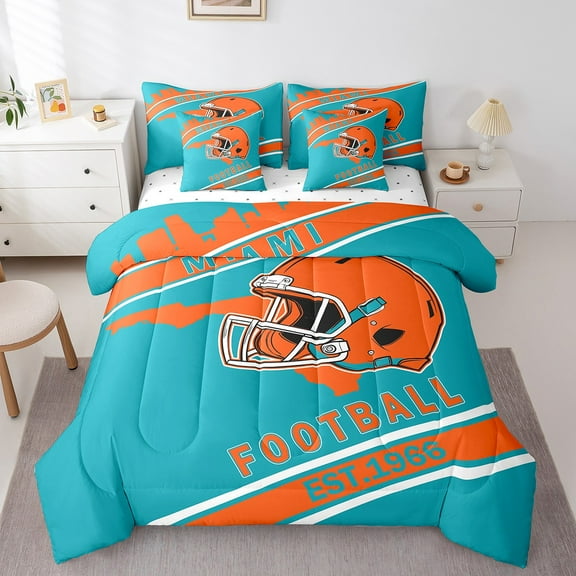 Erosebridal American Football Bedding Sets Twin Size, Soccer Sports Comforter Sets with Sheets, Blue Orange, Miami, Breathable 7 Pieces