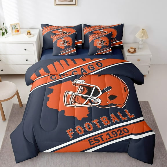 Erosebridal American Football Bedding Sets Twin Size, Soccer Sports Comforter Sets with Sheets, Navy Red, Chicago, Breathable 7 Pieces