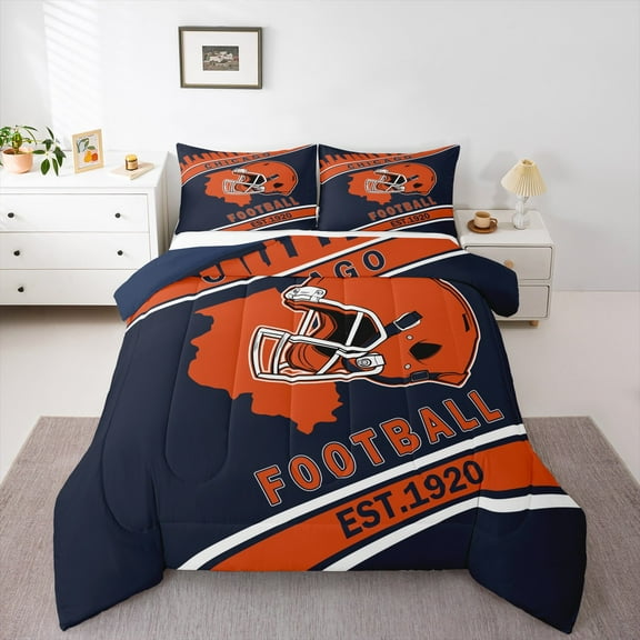 Erosebridal American Football Bedding Sets Twin with Comforter, Soccer Sports Duvet Insert, Navy Red, Chicago, Reversible 2-Piece, Reversible
