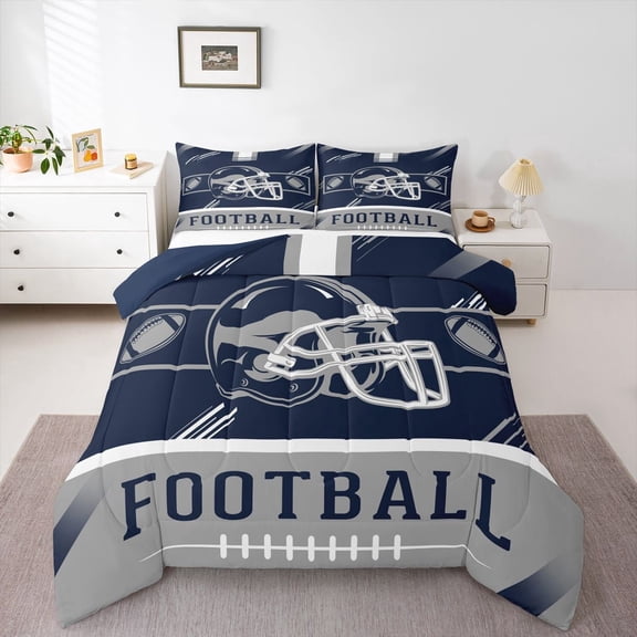 Erosebridal American Football Bedding Twin Comforter Set, Soccer Sports Down Comforter, Navy Grey, Reversible 2pcs, Breathable