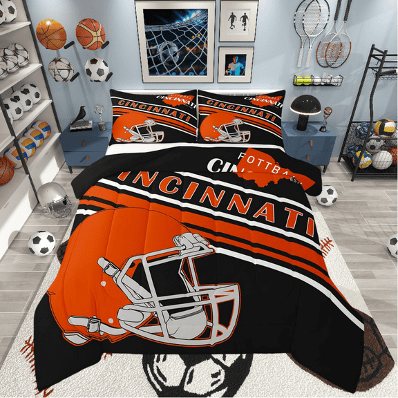 Erosebridal American Football Bedding Twin Comforter Set,Sport Theme Down Comforter,Ball Game Decor(Cincinnati),Reversible,Lightweight,2-Piece