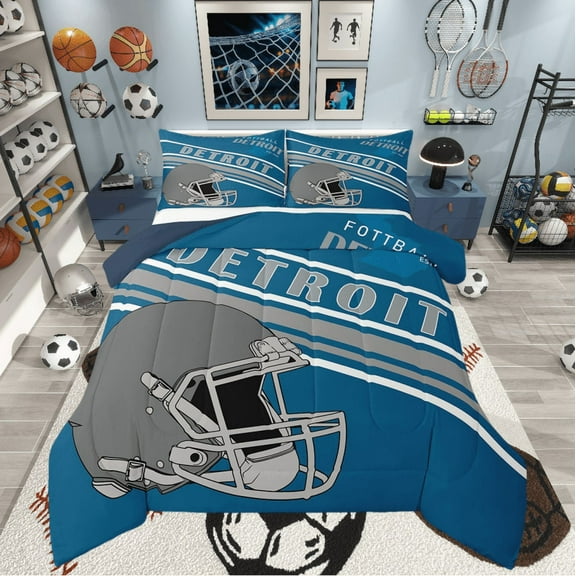 Erosebridal American Football Bedding Twin Comforter Set,Sport Theme Down Comforter,Ball Game Decor(Detroit),Reversible,Lightweight,2-Piece