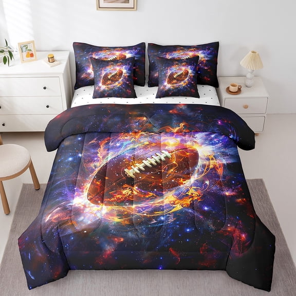Erosebridal American Football Bedding Twin Size, Rugby Sports Bed Set, Ball Game Player Reversible Bed in a Bag Twin size, Breathable Room Decor, 7pcs