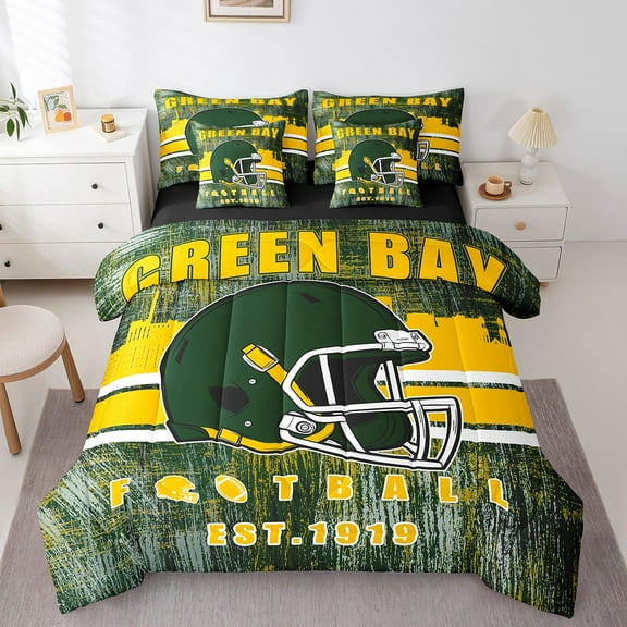 Erosebridal American Football Bedding Twin Size, Sports Theme Bedding Accessories, Green Orange, GREEN BAY, Super Cozy 7-Piece