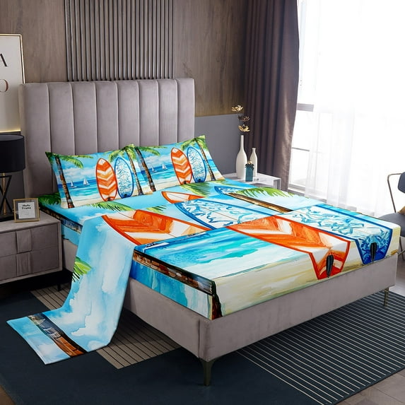 Erosebridal Sea Surfing Sheet Set Twin,Ocean Beach Bedding Sets Twin Size,Teenager Bedroom Decor,Breathable,3pcs