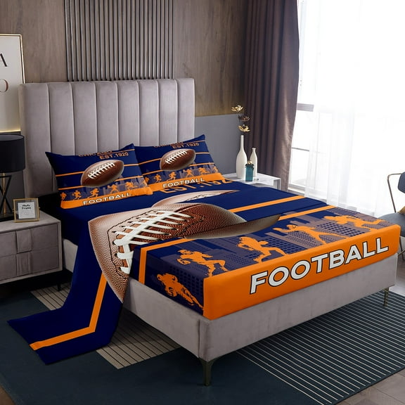 Erosebridal American Football City Bed Sheets Set Twin Size, Retro Soccer Bed Sheets Twin, Rugby Player Decor