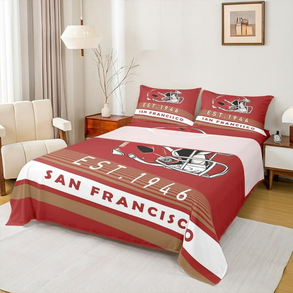 Erosebridal American Football City Bed Sheets Set Twin Size,San Francisco Print Bedding Sets Twin Size,Geometric Stripe Bed Sheets Twin,Luxurious Bedroom Decoration,3pcs