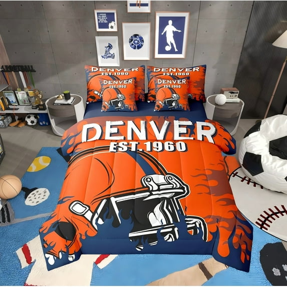 Erosebridal American Football City Bedding Queen Size, Soccer Bed in a Bag Queen size, Rugby Game Sports Decor, Reversible