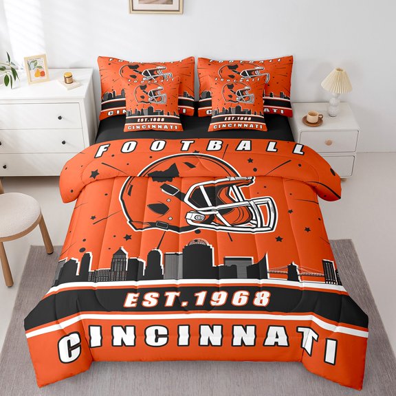Erosebridal American Football City Bedding Sets, Eat Sleep Comforter Sets with Sheets, Soccer Lover Reversible Bed Sheets Set, Ultra Soft Room Decor, 7pcs