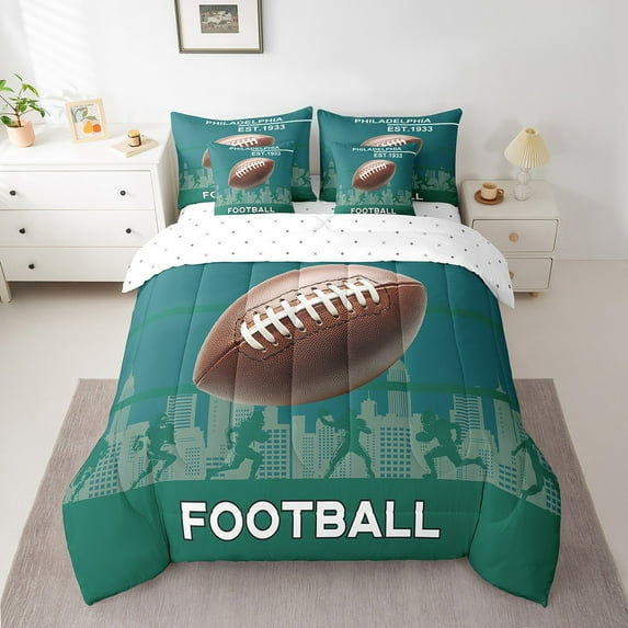 Erosebridal American Football City Bedding Sets Full Size, Retro Soccer Comforter Sets with Sheets, Rugby Player Decor, Reversible