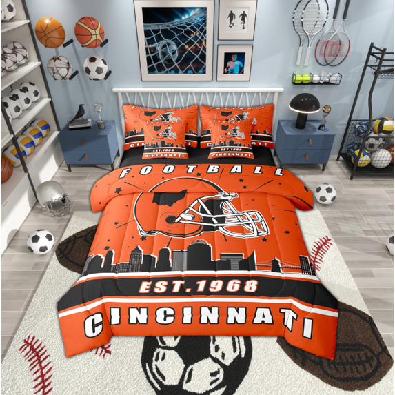 Erosebridal American Football City Bedding Sets King Size, Eat Sleep Comforter Sets with Sheets, Soccer Lover Reversible Bed Sheets Set, Ultra Soft Room Decor, 7pcs