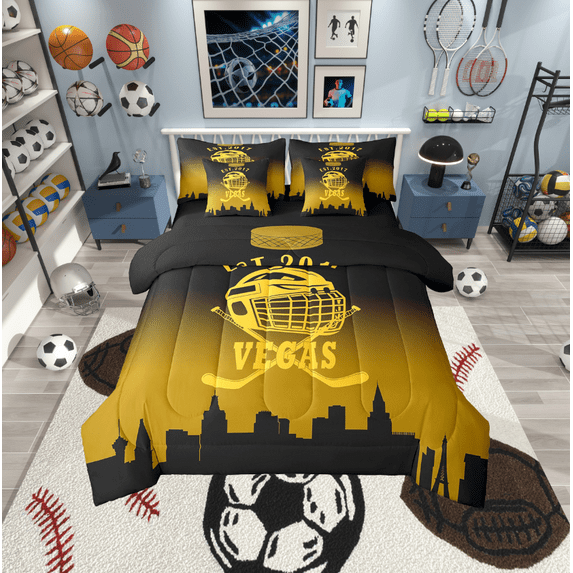 Erosebridal American Football City Bedding Sets Queen Size, Eat Sleep Comforter Sets with Sheets, Soccer Lover Reversible Bed Set, Ultra Soft Room Decorative, 7pcs