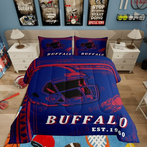 Erosebridal American Football City Bedding Twin Comforter Set, Blue Red Down Comforter, Eat Sleep Room Decor, Microfiber 2pcs